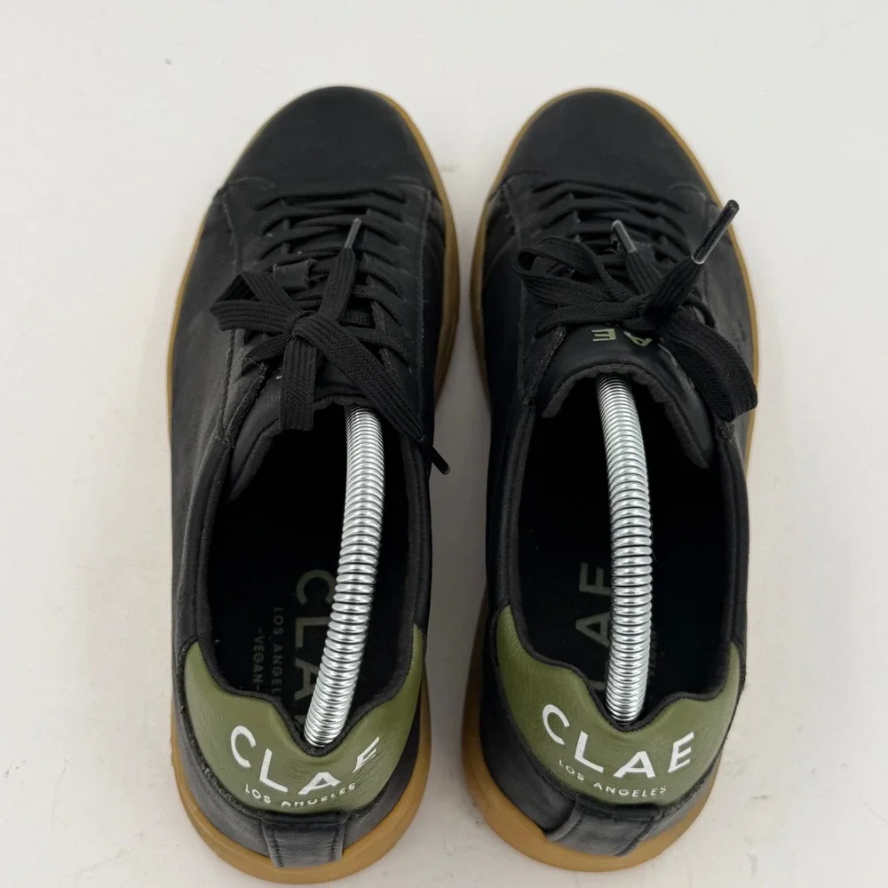 CLAE Bradley Vegan Leather Sneakers Black Olive Gum Sole Casual Shoes Mens 8